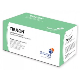 Suture trulon non ass., calibre 4/0, courbe 3/8, aiguille 19 mm - 45 cm - noir - pack. 12 pièces