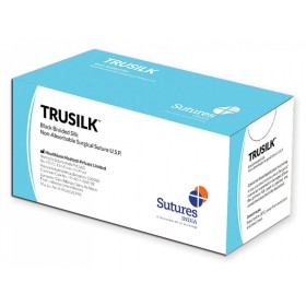 Sutur non ass. trusilk caliber 3/0, curve 3/8, nål 19 mm - 70 cm - sort - pak. 12 stk.