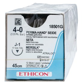 Ethicon perma-hand 18501g niet-resorbeerbare hechtdraad met 1/2" 17mm usp 4/0 zwarte naald - verpakking van 1 hechtdraad