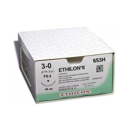 Sutura non assorbibile ethicon ethilon 653h con ago 3/8 da 19mm usp 3/0 nero - 1 pz.