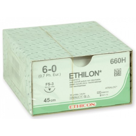 Sutura non assorbibile ethicon ethilon 660h con ago 3/8 da 16mm usp 6/0 nero - confez. da 1 sutura
