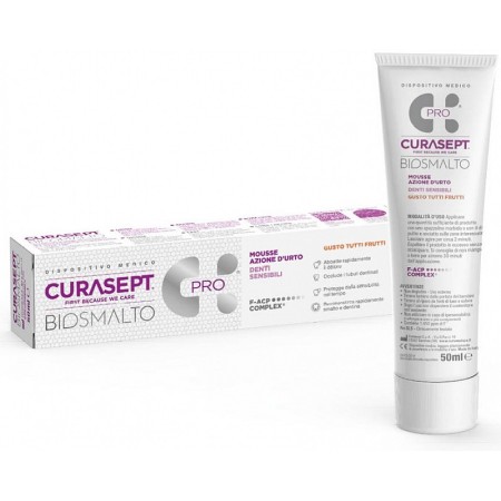 Curasept biosmalto denti sensibili mousse az. d’urto 50 ml tutti frutti