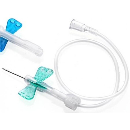 Aghi butterfly di sicurezza verde fly-safe dehp free 21g luer lock con tubo 30 cm - 100 pz.