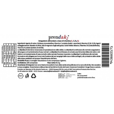 Prendak2 150 compresse a base di vitamine a, c, d3 e k2