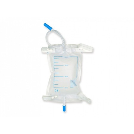 Sacca urine da gamba 750 cc - tubo 10 cm con kit bottoni - conf. 30 pz.