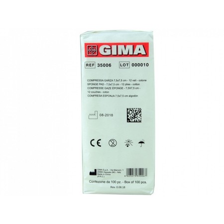Compressa garza 7,5x7,5cm cotone - 10 pacchi da 100 - 1000 pz. (10 conf. da 100 pz.)
