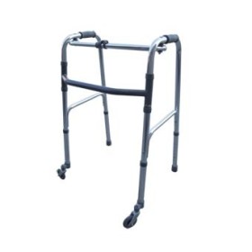 Andador plegable, regulable en altura con 2 puntas y 2 ruedas giratorias