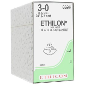 Ethicon ethilon monofilament sutur - 3/0 nål 24 mm - förpackning 36 st.