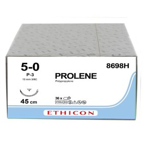 Sutura monofilamento azul ethicon prolene - aguja 5/0 13 mm p-3 - pack 36 uds.