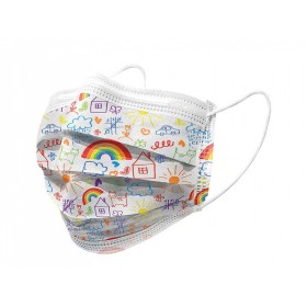 Masque chirurgical filtrant gisafe 98% 3 plis type iir avec élastiques - pédiatrique - cartoon - flowpack - pack de 10 pcs.