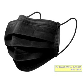 Gisafe filtrierende chirurgische maske 98% 3-lagig typ iir mit gummibändern - erwachsene - schwarz - box - packung 50 stk.