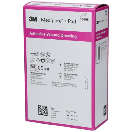 3m medipore + pad medicazione sterile in tnt con tampone, 3569e - 10x15cm - 25pz.