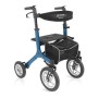 Rollator pieghevole ermes (azzurro) in alluminio con 4 ruote pneumatiche
