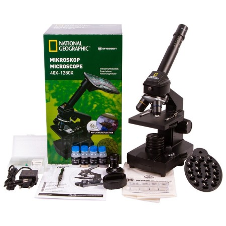 Microscopio bresser national geographic 40–1280x con supporto per smartphone