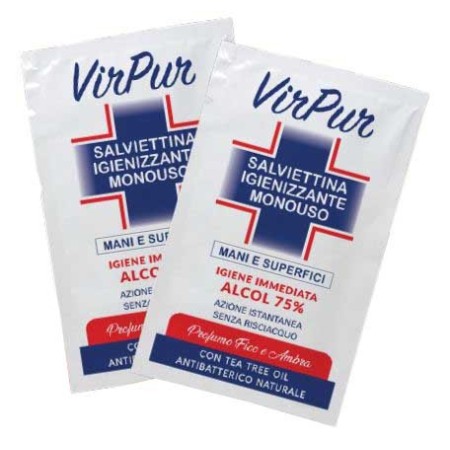 Virpur salviettine igienizzanti monouso - dispencer 60 pezzi con alcol 75%