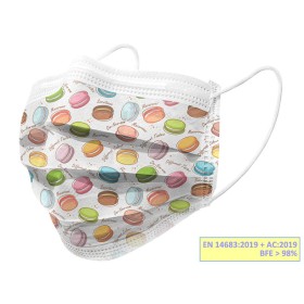 Gisafe filtrierende chirurgische maske 98% 3-lagig typ iir mit gummibändern - erwachsene - macarones - flowpack - packung 10 stk
