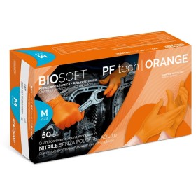 Guantes desechables de nitrilo naranja sin polvo glovely biosafe pf tech orange - 50 uds.