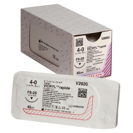 Sutura assorbibile in 42 giorni ethicon vicryl rapid v2920g - 4/0 ago 19 mm - confez. da 1 sutura