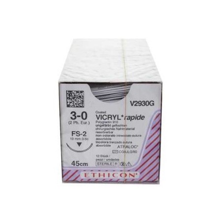 Sutura assorbibile in 42 giorni ethicon vicryl rapid v2930g - 3/0 ago 19 mm - confez. da 1 sutura