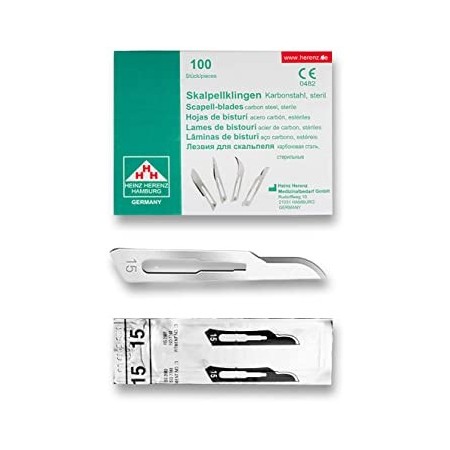 Lame bisturi monouso sterili heinz herenz carbon steel n° 15 - 100 pz.
