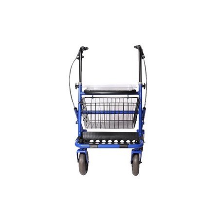 Deambulatore rollator in acciaio pieghevole blu con 4 ruote