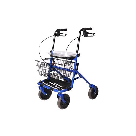 Deambulatore rollator in acciaio pieghevole blu con 4 ruote