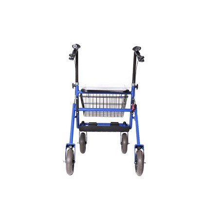 Deambulatore rollator in acciaio pieghevole blu con 4 ruote