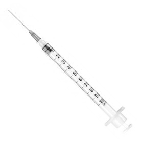 Insulinespuit met ingebrachte naald 25 g - 1 ml - verpakking van 100 stuks.