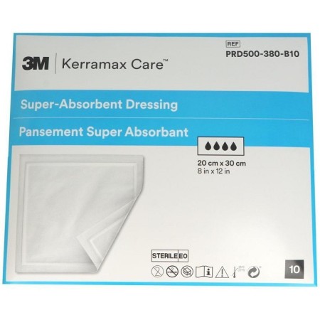 Kerramax care prd500-380-b10 medicazione super assorbente, 20x30 cm, 10 pz.