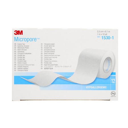 3m micropore 1530-1 cerotto di carta in rocchetto 2,5 cm x 9,14 m - 12 pz.