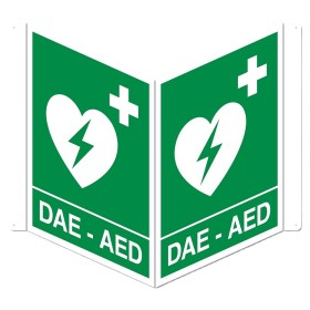 Double-sided aed sign for defibrillator