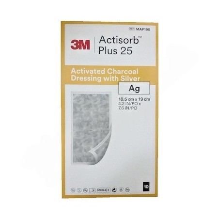 3m actisorb plus 25 medicazione al carbone attivo con argento, map190, 10.5 cm x 19 cm - 10 pz.