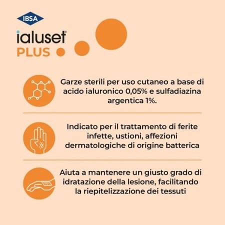 Ialuset plus garze impregnate sterili per ferite infette e ustioni 10x10 cm 10 pz.