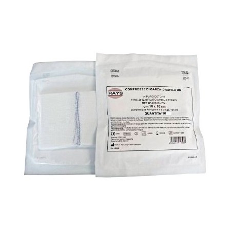 Compressa di garza piegata in cotone sterile 10 x 10 cm 16 strati - un pacchetto da 10 pz.