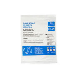 Compresse in garza idrofila sterile 20 x 20 cm, 25 strati